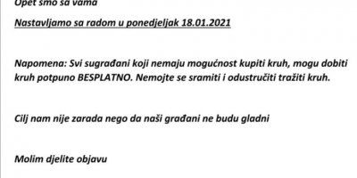 Nakon potresa u Glini otvara se prva pekarnica: Za sve bez novca, kruh je besplatan