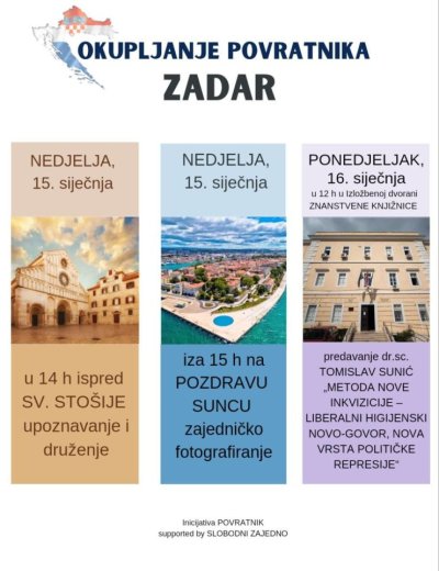 Na Trgu sv. Stošije u Zadru 15. siječnja grupno fotografiranje povratnika koji su se doselili u Zadar i okolicu